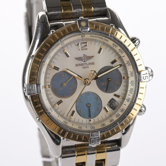 Breitling Chrono Cockpit D30012 Mother of Pearl Dial 37mm 18k Gold Watch - Picture 5 of 11